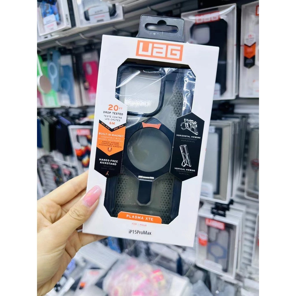 iPhone 15 UAG Plasma XTE  Rugged Armor with MagSafe & Metal Kickstand - Black Ash